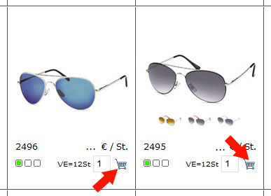 Einkaufswagen anklicken