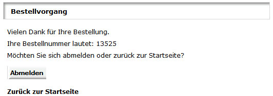 Abgeschlossener Bestellvorgang