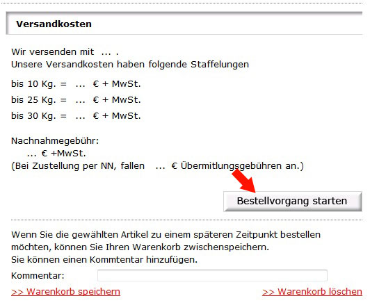 Ende der Warenkorbansicht
