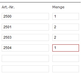 Artikel mit der Direkteingabe eintragen