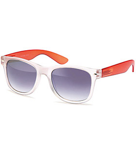 Matt-transparente Wayfarer Sonnenbrille mit versch. farbigen Bügeln u. Federscharnieren