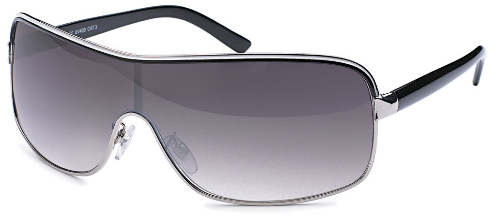 Sonnenbrille Monoscheibe mit Kontrastlinie und schmalen Bügeln, 3 versch. Farben
