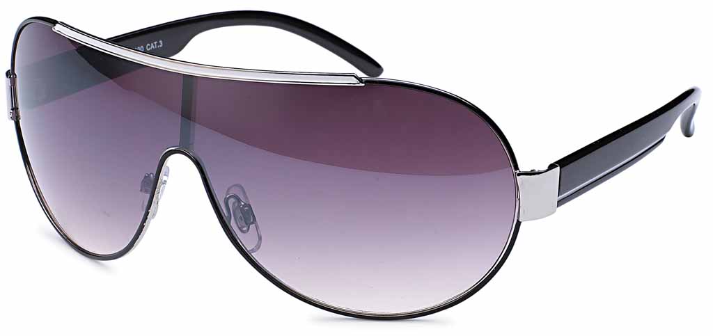 Sonnenbrille Monoscheibe mit Kontrastlinie und schwarzen Bügeln, 3 versch. Farben