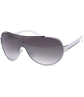 Sonnenbrille Monoscheibe mit lackiertem Rahmen und weißen Bügeln