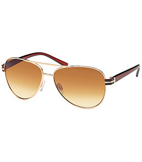 Elegante Sonnenbrille in Pilotenform mit Kunststoffbügeln in  gold oder silber mit braunen oder smoke Gläsern in 4 Farben, sortiert