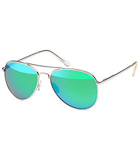 Sonnenbrille silber/grüngelb-verspiegelt oder silber/blau-verspiegelt im Set mit Brillenbeutel