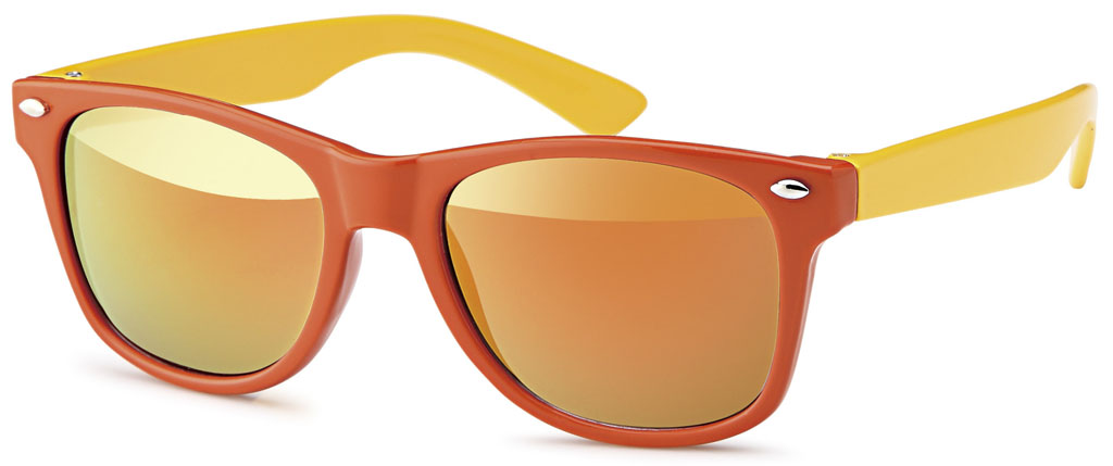 Wayfarer Kindersonnenbrille 2 farbig mit verspiegelten Gläsern in 4 versch. Farben