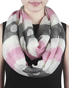 zarter Schlauchschal mit Punkten und Streifen in grau, rosa und weiß