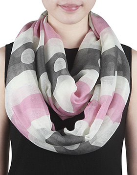 zarter Schlauchschal mit Punkten und Streifen in grau, rosa und weiß