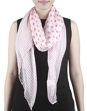 zarter Schal in weiß mit großen und kleinen rosafarbenen Punkten