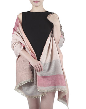 scarf, oversize with lines and coloured blocks in rose and grey