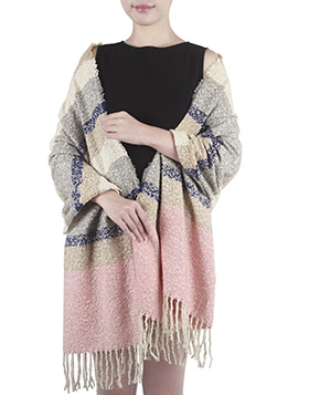 Schultertuch mit breiten Streifen in beige, grau, blau und rosa