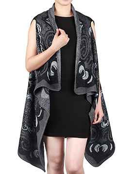 Poncho Floral, schwarz-grau-weiß