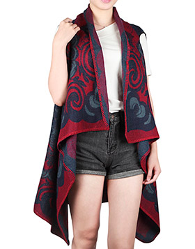 Poncho Floral, rot-marine-graublau