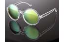 Transparente runde Sonnenbrille mit verspiegelten Gläsern