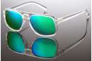 Transparente Wayfarer Sonnenbrille mit doppeltem Nasensteg u. verspiegelten Gläsern