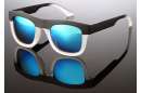 Matt-transparente u. melierte Wayfarer Sonnenbrille mit verspiegelten Gläsern